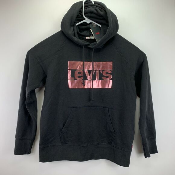 Levi's Tops - Levi's Womens Metallic Logo-Print Graphic Pullover Hoodie Black M